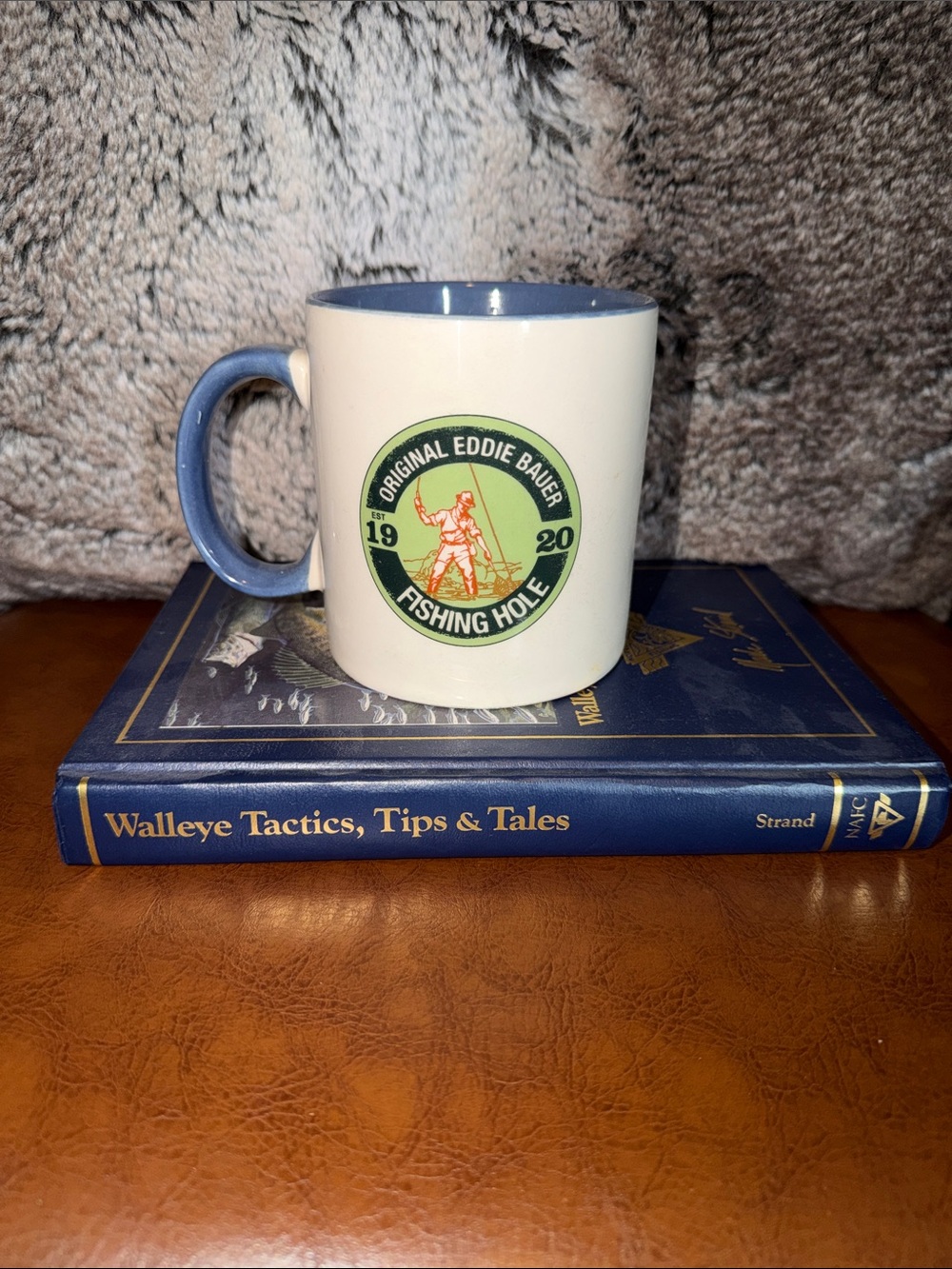 Eddie Bauer White Ceramic Mug with Blue Interior and Handle
